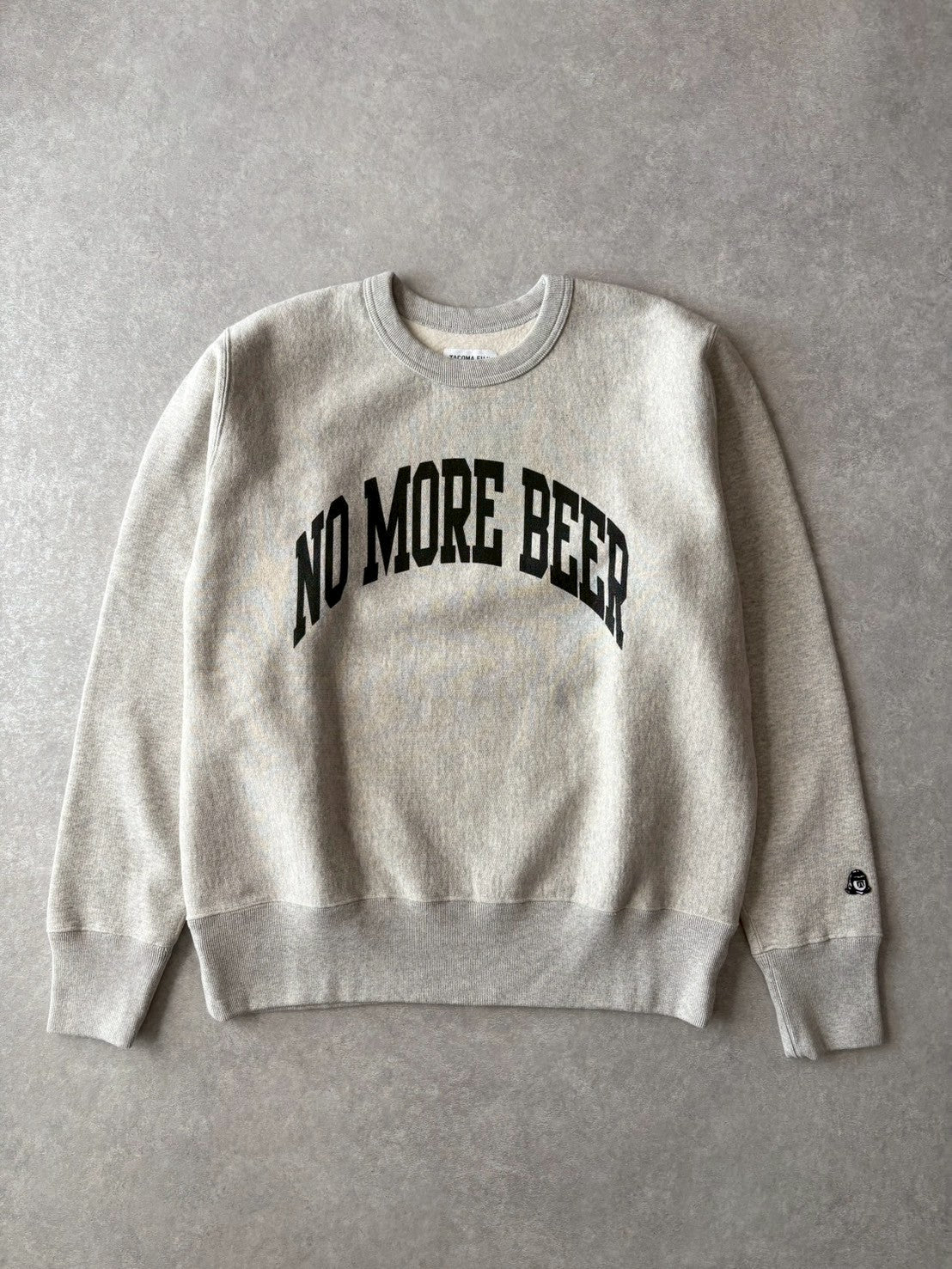 TACOMA FUJI RECORDS / タコマフジレコード NO MORE BEER COLLEGE LOGO SWEATSHIRT  designed by Shuntaro Watanabe【New Old Stock】